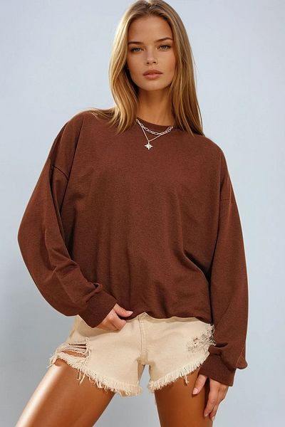 VAGGON Γυναικείο Bitter Brown Crew Neck Oversize Basic εποχιακό φούτερ Vgn-669-001