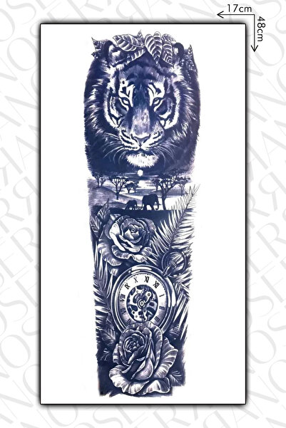 SERRANO 30 Gün / 1 Ay Kalıcı Kaplan ve Gül Geçici Kol Kaplama Dövme Tattoo - 12 Saat Sonra Kararır