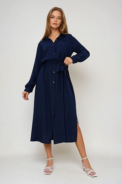 VAGGON Φόρεμα πουκάμισο από βισκόζη Navy Blue υφαντό Prmx13519
