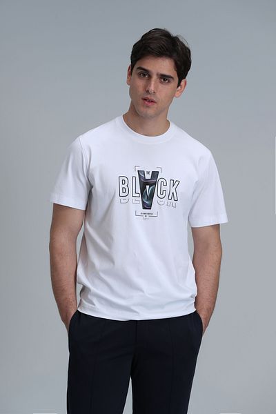 Lufian Λευκό T-Shirt με μοντέρνο γραφικό σχέδιο Adrian