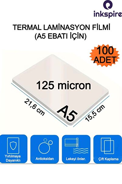 inkspire فيلم الترقق الحراري A5 100 قطعة 125 ميكرون تغليف لامع 1 حزمة حقيبة ه...