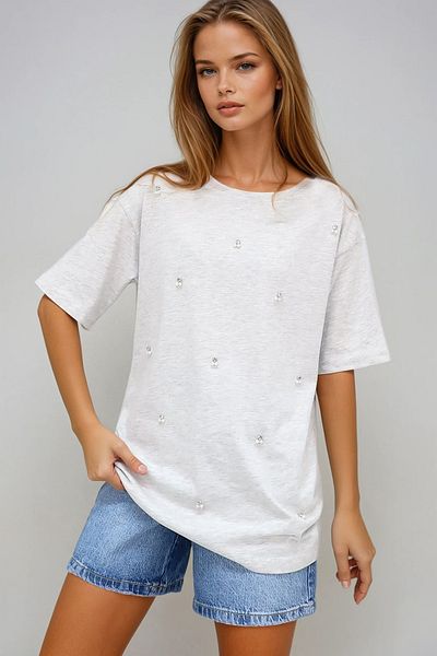 VAGGON Gray Oversize Gray Crew Neck T-Shirt Suitable for Gray Spirit Prmx11964