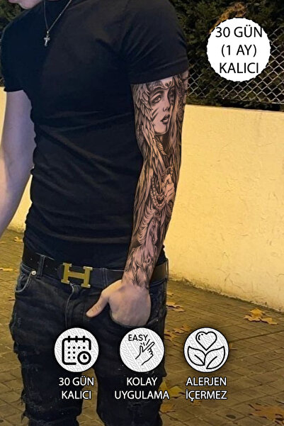 SERRANO 30 Gün / 1 Ay Kalıcı Mitolojik Savaşçı Kadın Geçici Kol Kaplama Dövme Tattoo - 12 Saat Sonra Kararır