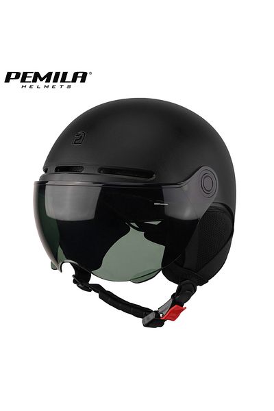 PEMILA 56-63CM V09-Black-Ear-Gray PEMILA New Full edge wrapping process Cycling Helmet With Goggles Lens Ea
