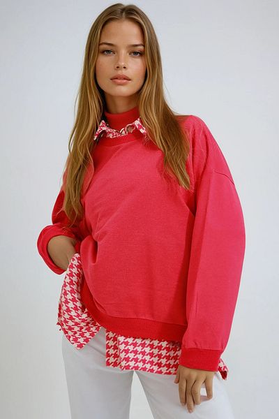 VAGGON Γυναικεία φούξια λαιμόκοψη Oversize Basic εποχιακή φούτερ Vgn-669-001