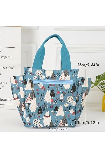 GlassySKY Cute Animal Pattern Thermal Insulated Canvas Lunch Bag - School - Office - Picnic