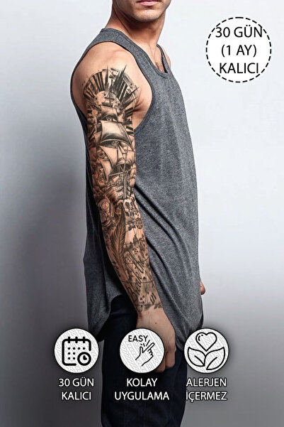 SERRANO 30 Gün / 1 Ay Kalıcı Gemici / Denizci Geçici Kol Kaplama Dövme Tattoo...