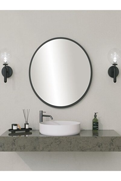 ÖZGLASSİNG Siyah Dekoratif 58CM Yuvarlak Ayna Antre Koridor Duvar Aynası Salo...