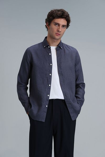 Lufian Ανδρικό πουκάμισο Basic Pitaya - Anthracite Comfort Fit