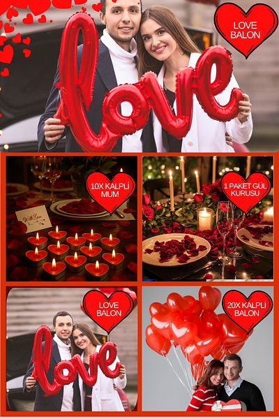 Baloncu Dede 20 Red Heart Balloon Set Love Written Balloon 10 Heart Candle Helium Compatible Lover Special Day