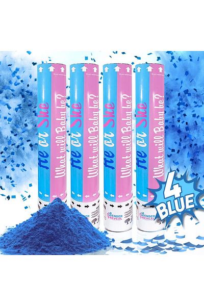 Generic 4 Pice Gender Reveal Powder Cannon Blue Gender Reveal Cannon Ideal For 4 Blue 38 CM