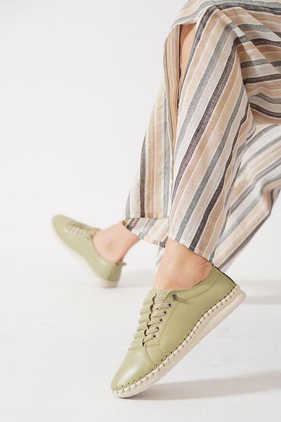 Moda Pie Nitroz tire pleated genuine leather women's shoe avocado green
