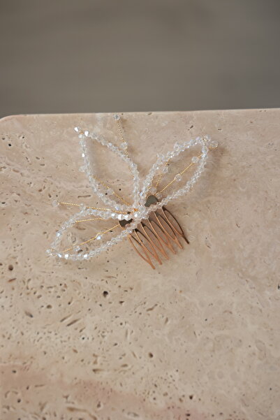 İstoria Bridal Agrafă transparentă cu mărgele aurii, accesoriu pentru păr pen...