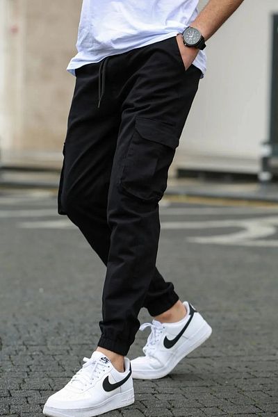 VIKUNYA Pánské letní jogger bavlněné kalhoty z lycry Cargo s elastickým pasem a nohavicemi Gabardine Cargo Pocket