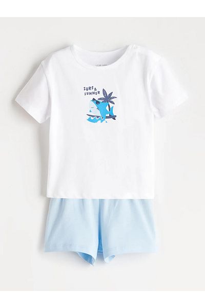 LC Waikiki Lcw Baby Ecru Printed Baby Boy T-Shirt and Shorts 2-Pack