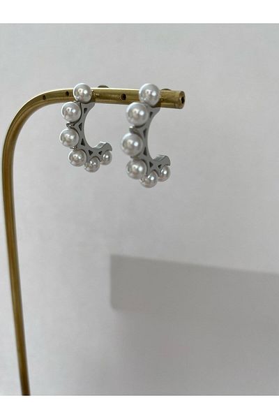 stainless steell Ring Pearl Steel Silver Earrings