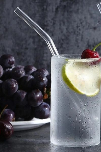 Tnchome 6 Pieces of Work Resistant 21cm Thermisil Glass Straws - Transparent Slope