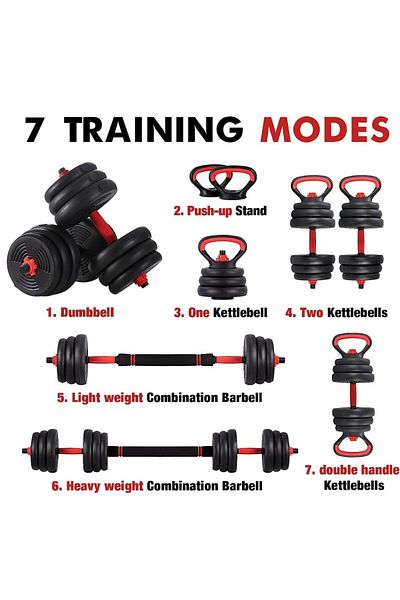 YALLA HomeGym مجموعة دمبل قابلة للتعديل 30 كجم، 7 دمبل في 1 مع قضيب توصيل