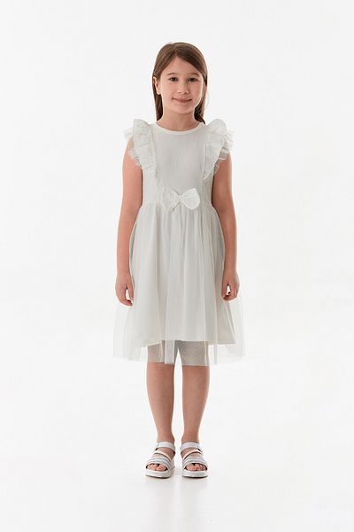 Fulla Moda Ruffled Tulle Girl's Dress with Ribbon Detail and Ruffled Sleeves