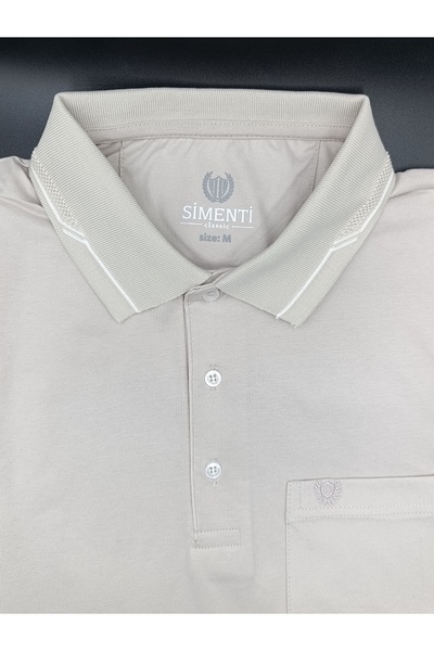 BLUES MODA SİMENTİ POLO YAKA DEKORLU CEPLİ RAHAT KALIP KISA KOL TSHİRT