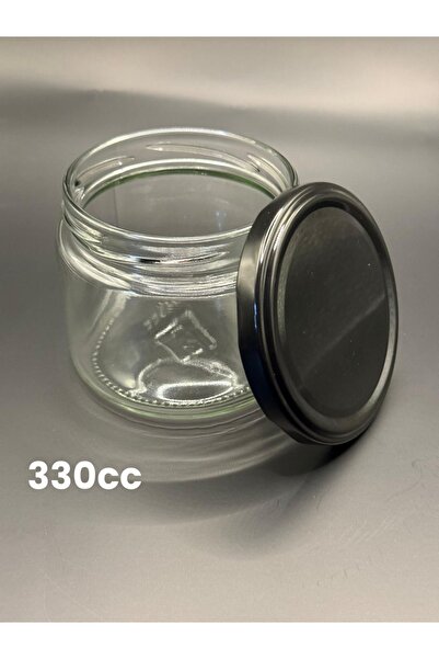 Massteelger Glass Jar 330 Cc Magnolia Honey Jam Dessert Jar with Black Lid