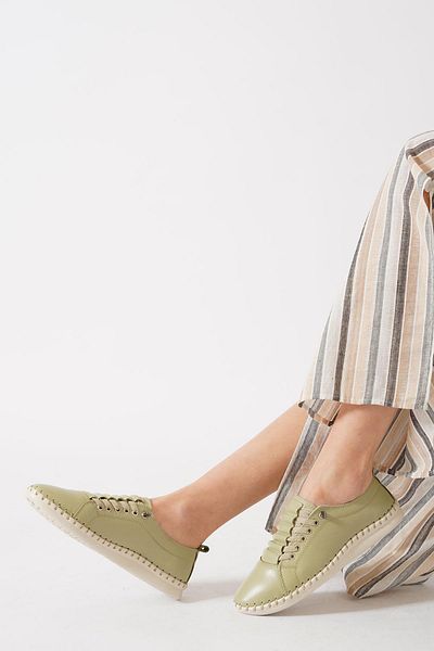 Moda Pie Nitroz tire pleated genuine leather women's shoe avocado green