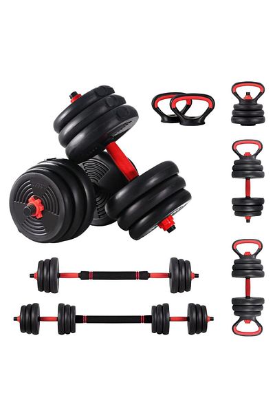YALLA HomeGym مجموعة دمبل قابلة للتعديل 30 كجم، 7 دمبل في 1 مع قضيب توصيل