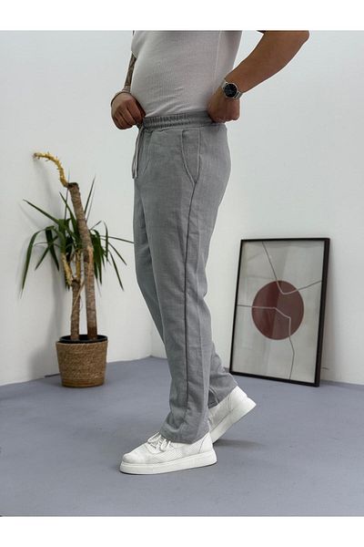 Combineman35 Women Men Linen Fabric Baggy Fit Trousers with Lacing Detail