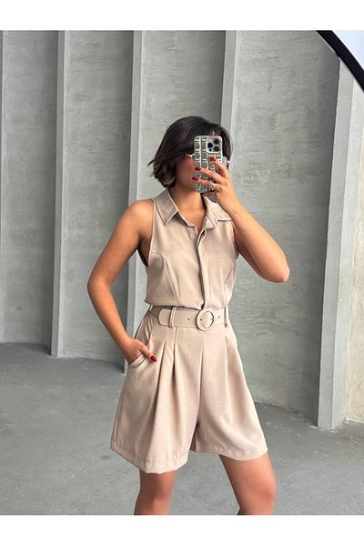 RockMore Trend Collared Shorts Jumpsuit