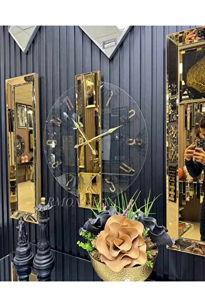 QUAL 3 lü GOLD ŞEFFAF MODEL AYNALI SAAT SET
