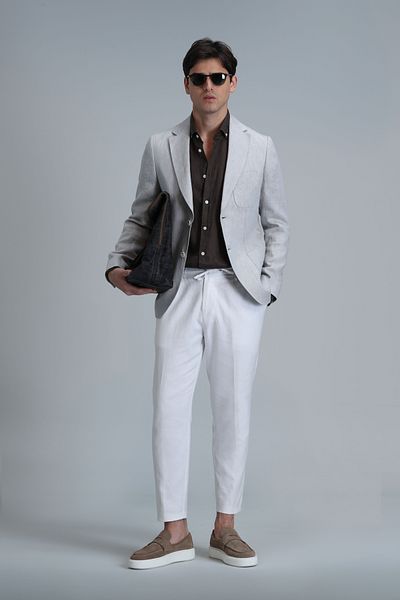 Lufian Men's Slim Fit White Chino Pants - Leo Smart