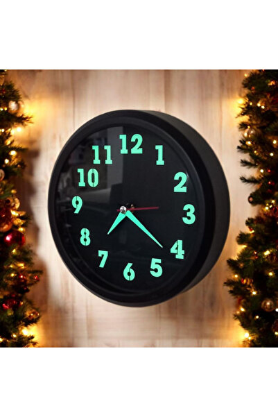 Bahat Fosforlu Metal Siyah Mini Duvar Saati Çap 20 Cm Küçük Saat