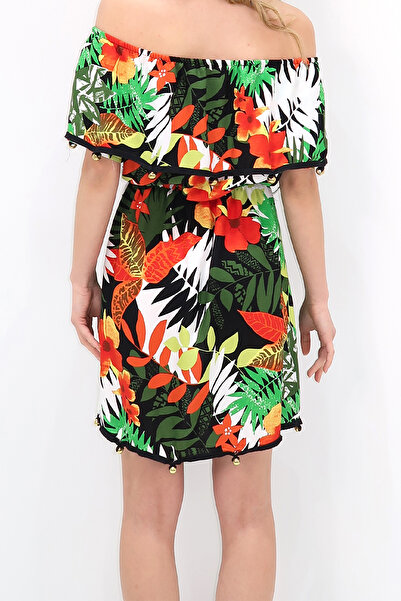 VAGGON Πράσινο φλοράλ Πράσινο γιακά Μαντόνα Κεντημένο Ασύμμετρο Καλοκαιρινό Φόρεμα Midi Cut