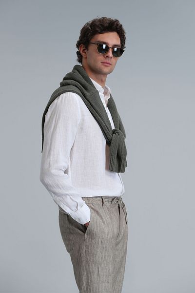 Lufian Ανδρικό λινό πουκάμισο - Pitaya Comfort Fit White