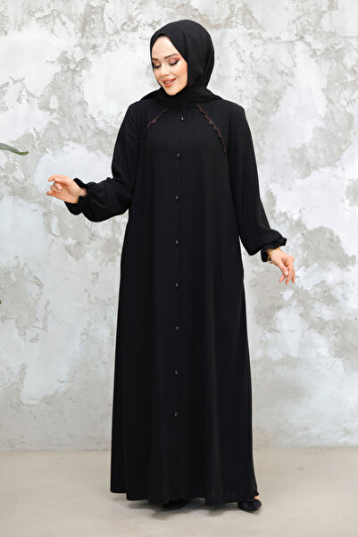 Neva Style Μαύρο Hijab με κουμπιά Ferace 45275S