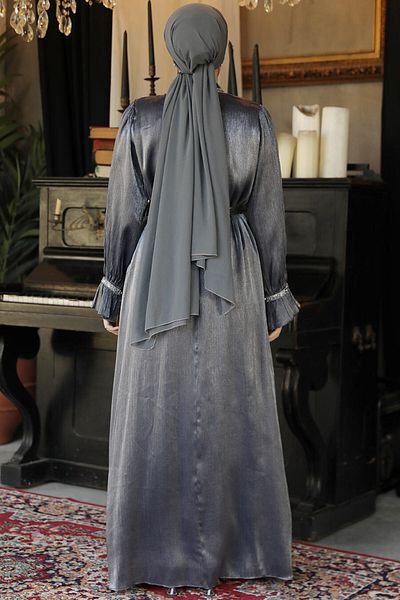 Neva Style Navy Blue Draped Hijab Dress - 25261L