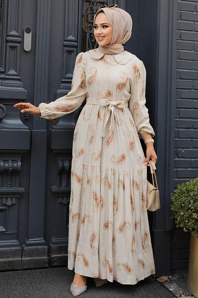 Neva Style Φόρεμα Hijab με σχέδιο καφέ 10302kh