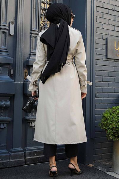 Neva Style Trenci Hijab cu nasturi bej - 6103BEIG