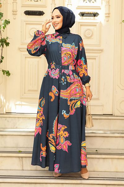 Neva Style Rochie Hijab cu model bleumarin - 23441L