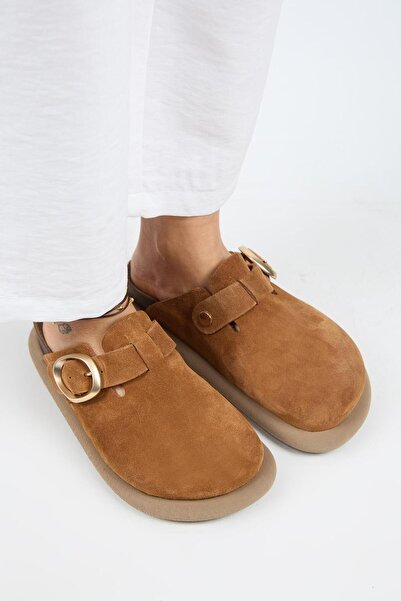 Manijero (Асиметрия) Дамски чехли Sabo с катарама от естествена кожа в кафяво