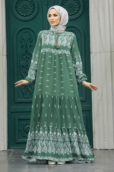 Neva Style Φόρεμα με σχέδιο Çağla Green Hijab 50096cy