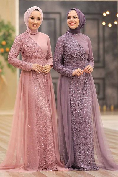 Neva Style فستان سهرة حجاب مزين بالترتر 5345pd