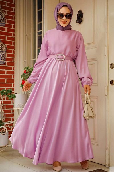 Neva Style Rochie Hijab din Satin Liliac 5727lila