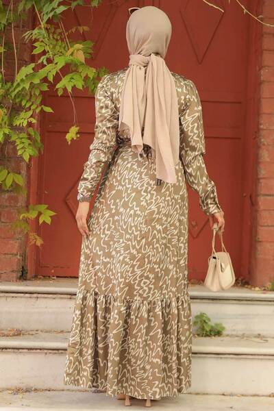 Neva Style Φόρεμα Hijab με σχέδιο λαδί πράσινο 3430YY