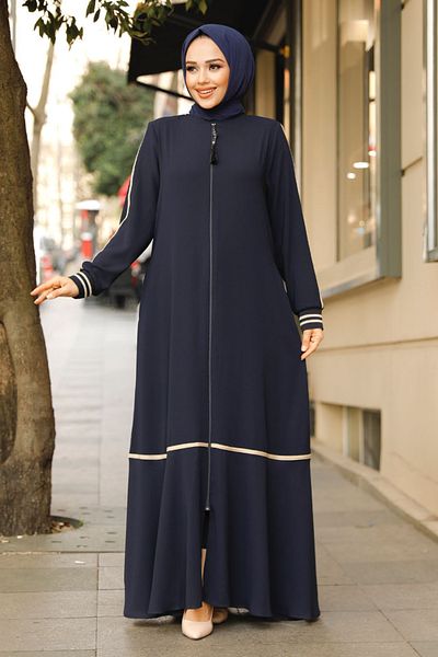 Neva Style Zippered Navy Blue Hijab Ferace 62101L