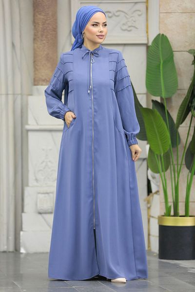 Neva Style Hijab albastru cu buzunare Ferace 20031m