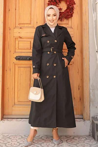 Neva Style Μαύρη καμπαρντίνα Hijab - Ζώνη, Μοντέλο 61500S