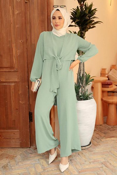 Neva Style - Tie-Up Mint Hijab Jumpsuit 5714mint