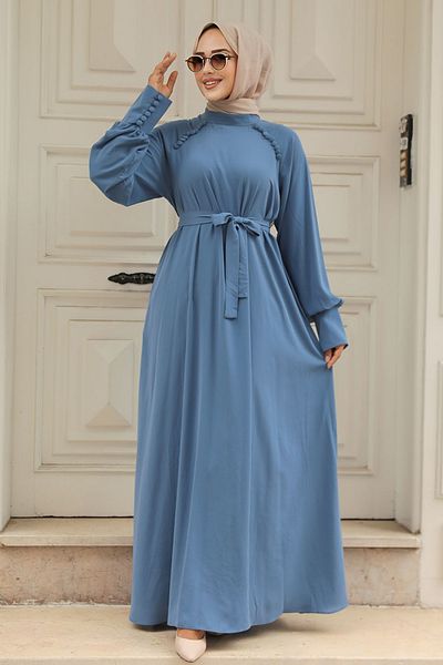 Neva Style Rochie Hijab Albastră cu centură 33014m