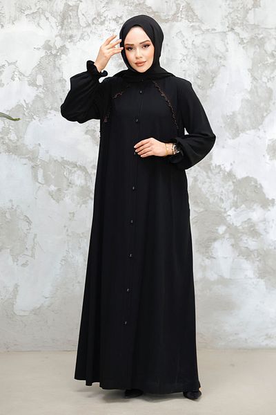 Neva Style حجاب أسود بأزرار Ferace 45275S